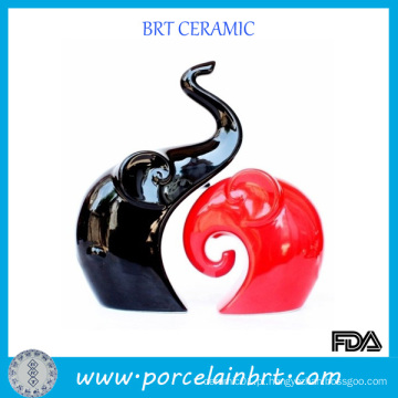 Preto e vermelho amor elefante porcelana casamento decoração